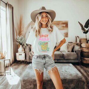 Euro Summer Vacation White Graphic Tee - Vintage Style Spicy Marg Design